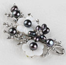 sparkly black pearl flower brooch with rhinestone