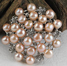 Lovely Noble Pink Freshwater Pearl Brooch With Rhinestones