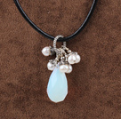 white pearl and drop shaped moonstone necklace