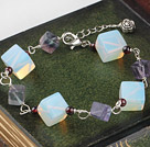 Beautiful Thick Rhombus Shape Moonstone And Garnet Bracelet