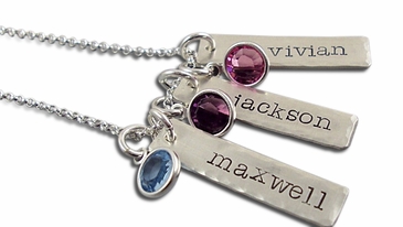 Triple Dainty Name Tags with Birthstones