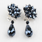 2014 New Elegant Style Black Crystal Clip Earrings For Women Free Shipping