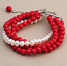 Fashion Jewelry Multi Strands Bracelet Natural Pearl and Red Coral Bracelet