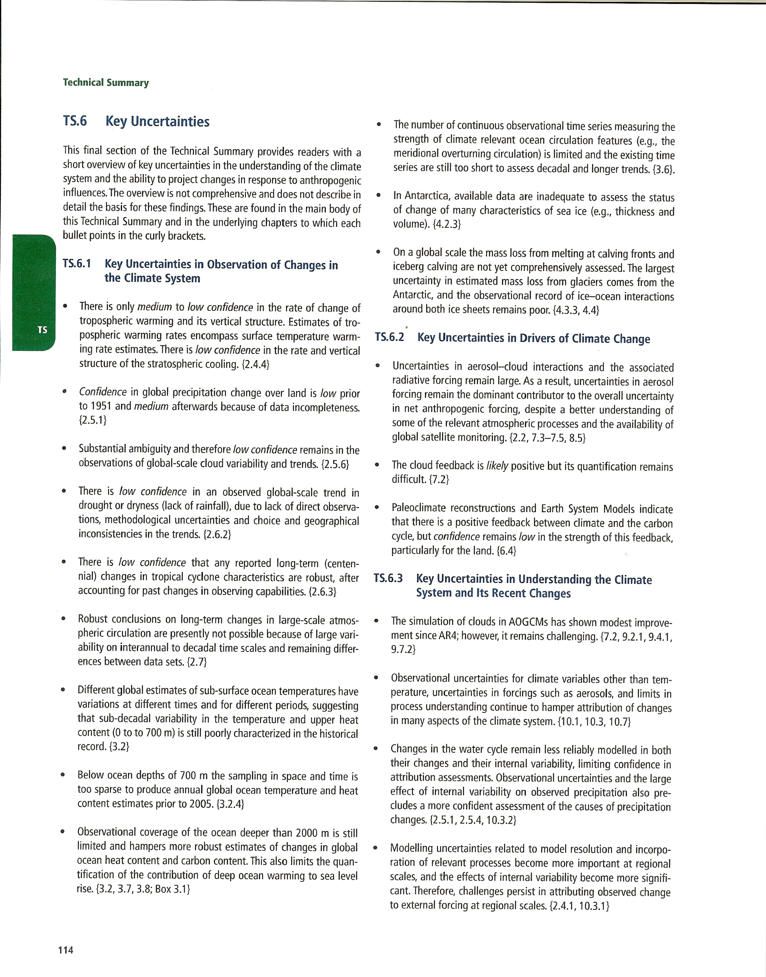 IPCC Physical Sciences Working Group I Key Uncertainties (Sept 2013)