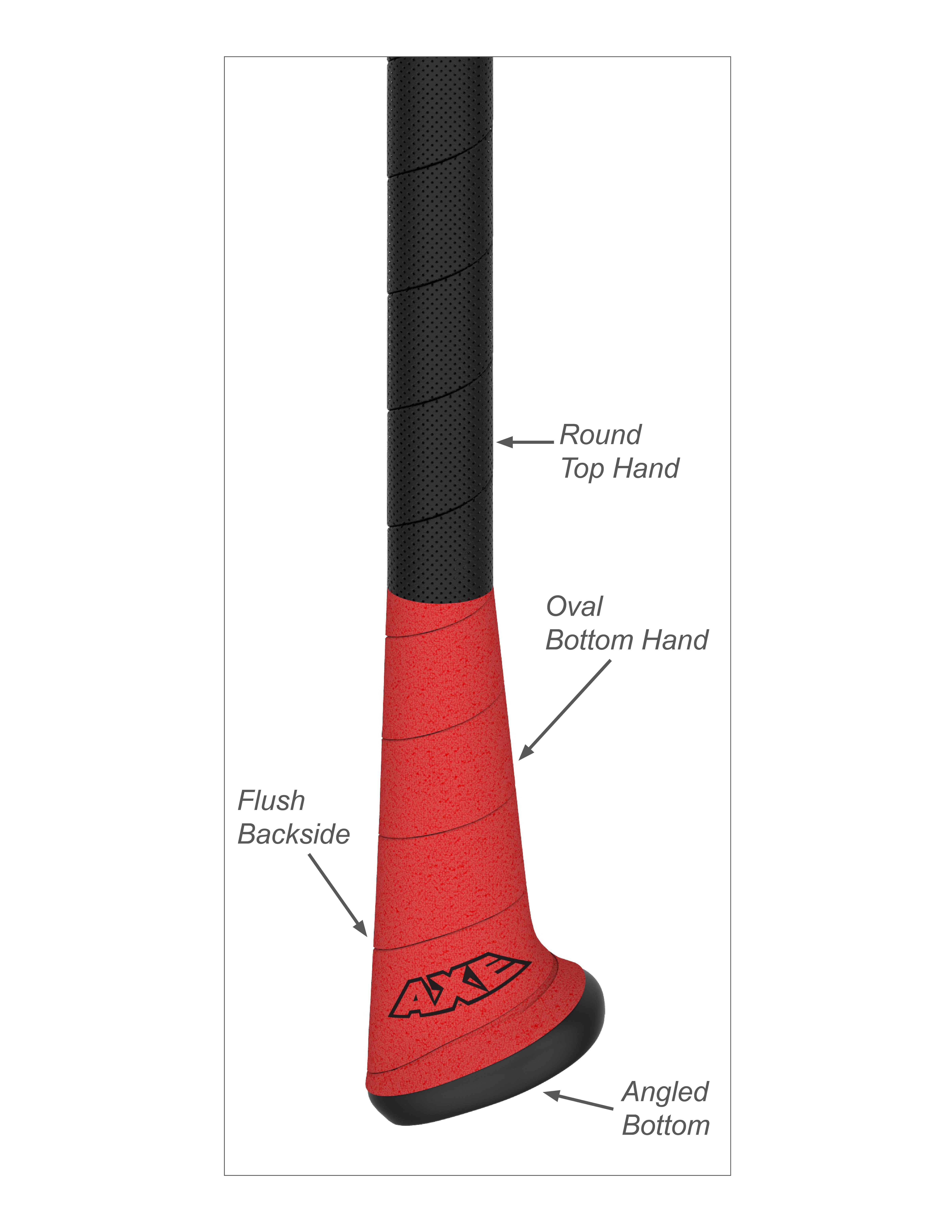 Axe Bat's patented handle enables a more stable grip for maximum bat speed and more barrel control.