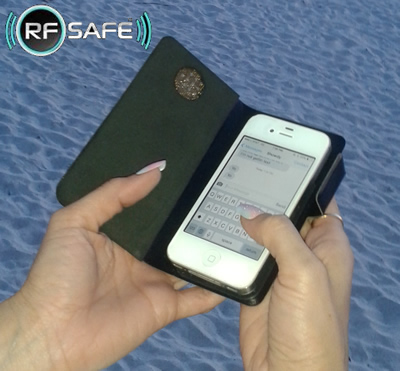 RF Safe Cell Phone Flip Case for iPhone 4 with Peel-n-Shield Radiation Protecion