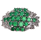 Noble Design Green Inlaid Malaysian Jade Brooch with Rhinestone Charm
