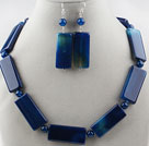 Women Jewelry Set Rectangle Shape Dark Blue Agate Set ( Necklace and Matched Earrings )