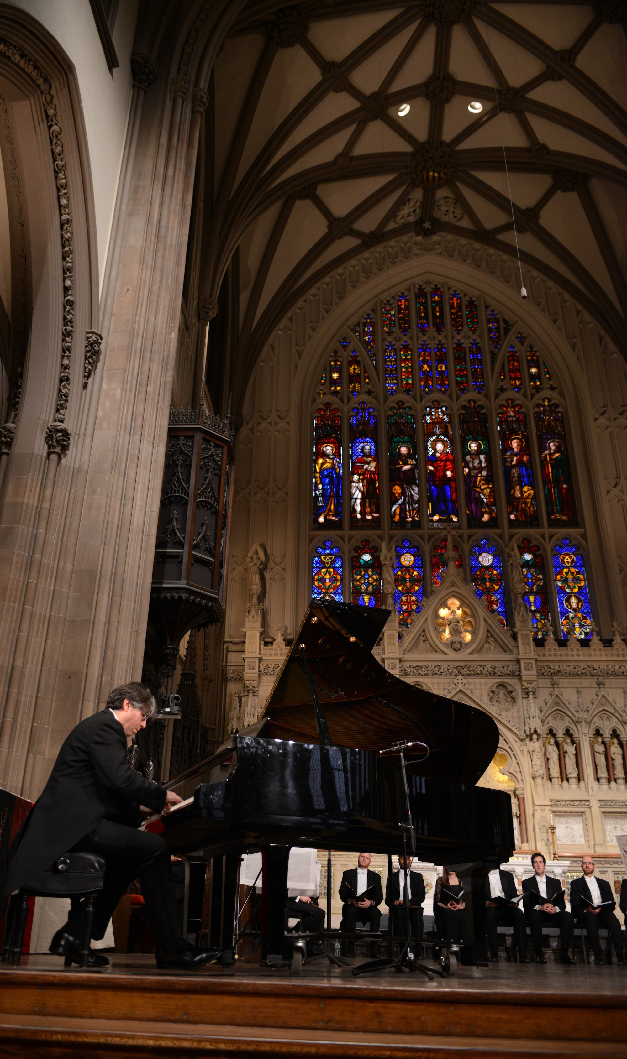 Dr. Julian Wachner plays Yamaha C7X piano during performance at Trinity Wall Street