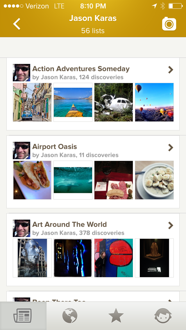 Users can create their own lists using suggestions offered by Trover like “Been There Too,” “Dream Destinations,”  “Spots to Try” or create an unlimited number of custom Trover Lists