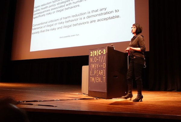 Smart Girl's Guide to Privacy author Violet Blue speaking at the 29c3 hacker conference in Hamburg.