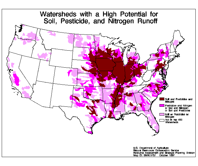Map of danger zones from nitrates