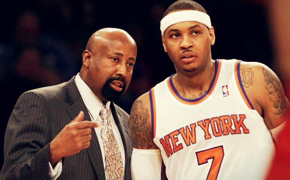 Coach Michael Woodson and Carmelo Anthony