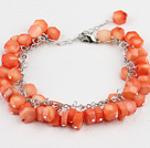 Sweet Design Orange Coral Bracelet with Metal Chain