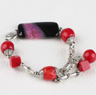 Fashion Design Red Coral and Agate Bracelet