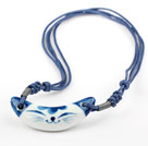 Lovely Style White and Blue Color Porcelain Stone Cat Shape Pendant Necklace