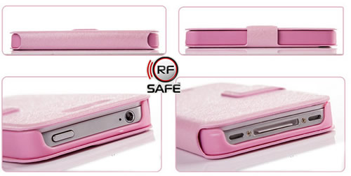 apple iphone 4 flip cover case cell phone radiation shields pink side slim view