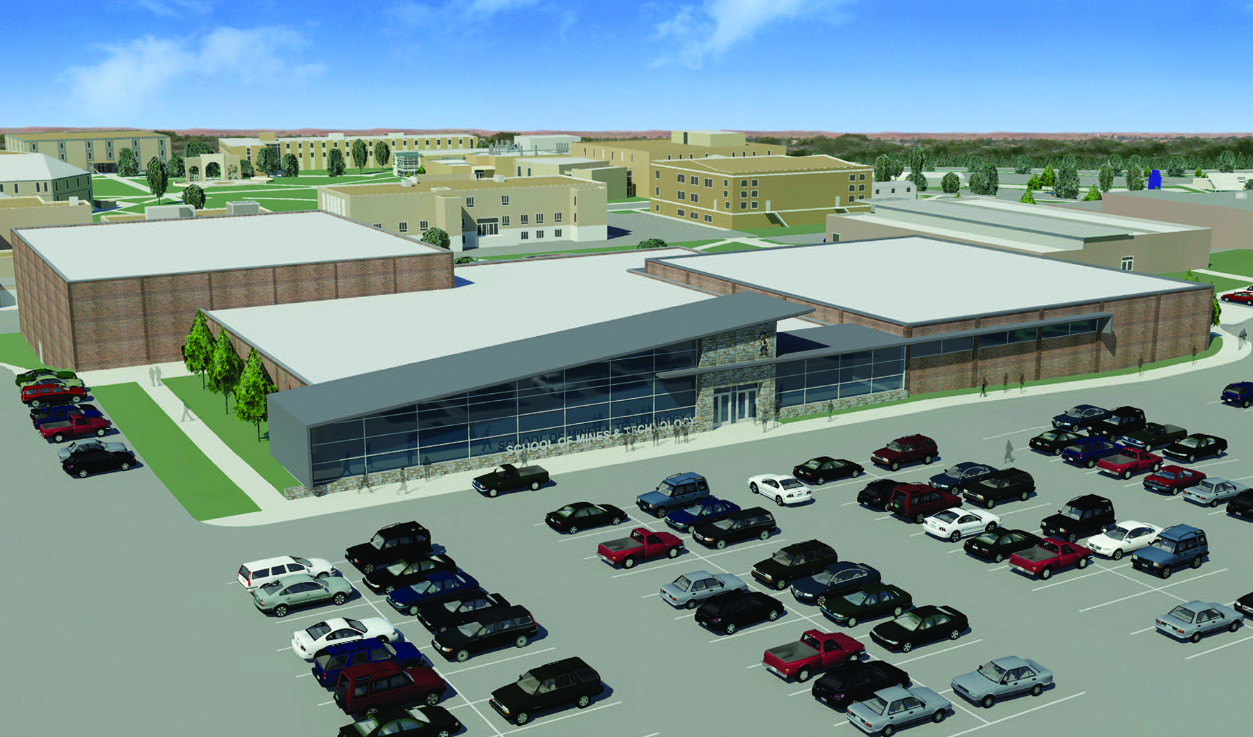 Architect's drawing of the Stephen D. Newlin Family Student Wellness & Recreation Center at SDSM&T, Rapid City, S.D.