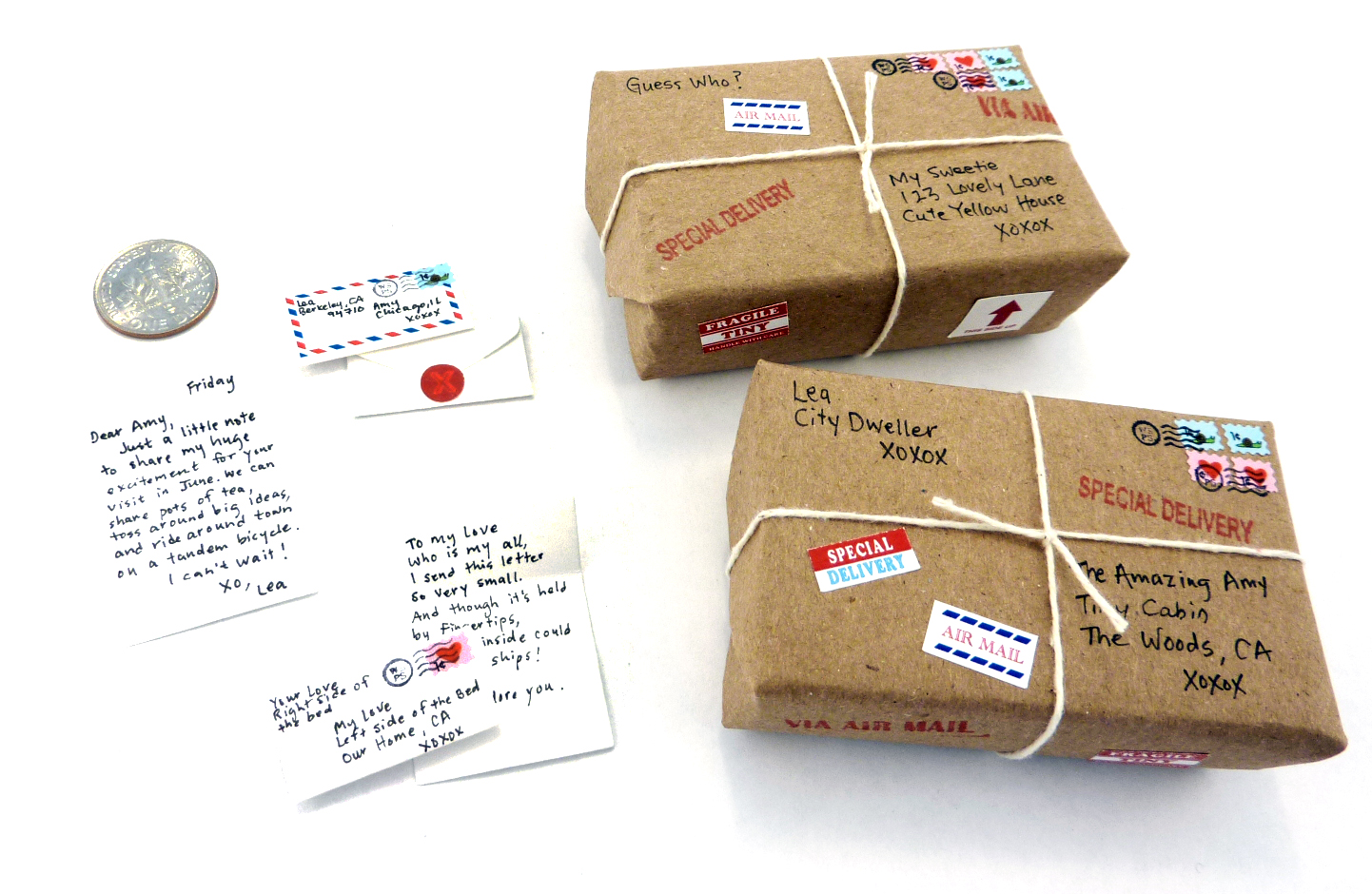 Tiny letters and packages made with the World's Smallest Post Service: DIY Activity Kit.