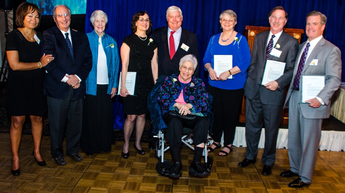 Susan Wayne, president and CEO of FSW, far left, and Edward Foley, chairman of FSW’s board of directors, far right, recognize honorees for their years of commitment in creating a safer Westchester.