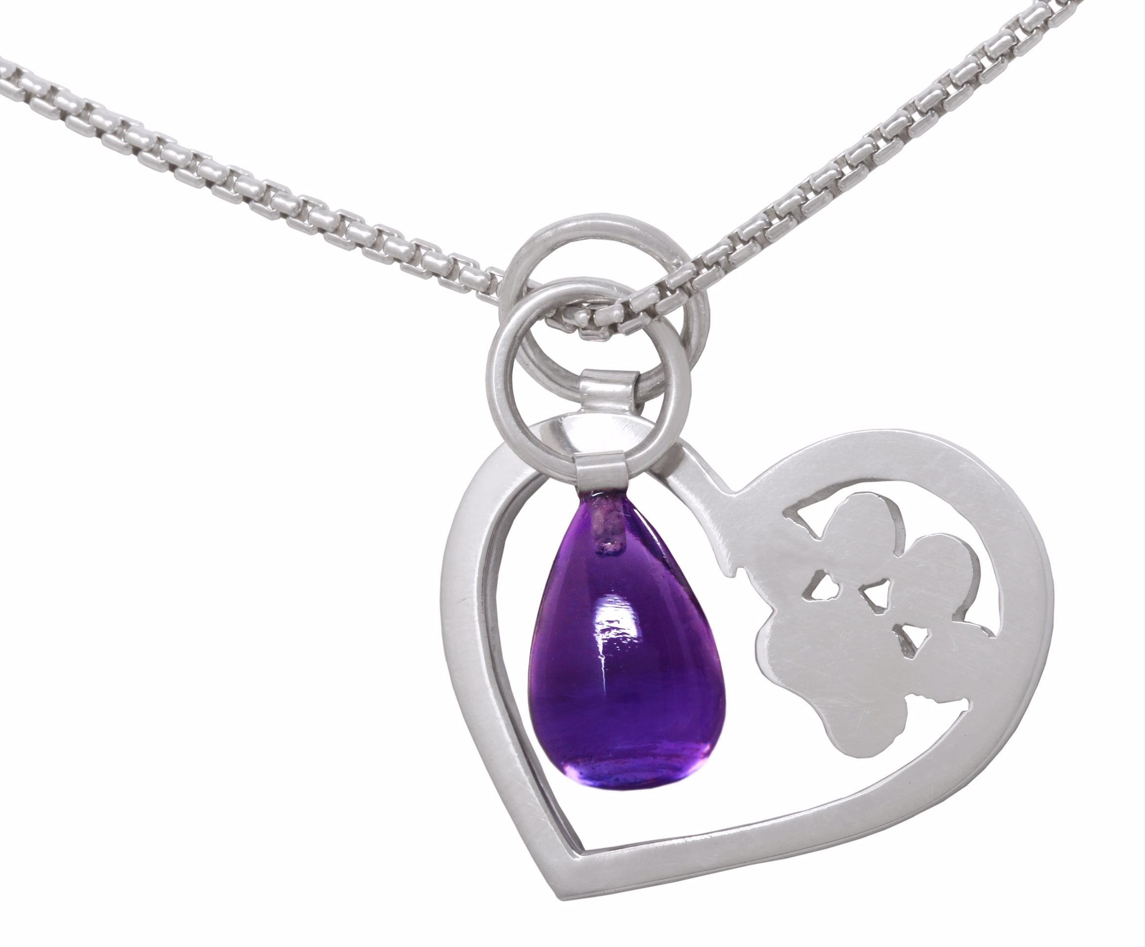 Heart-Paw Necklace by Elena Kriegner. Sterling Silver and Amethyst Drop