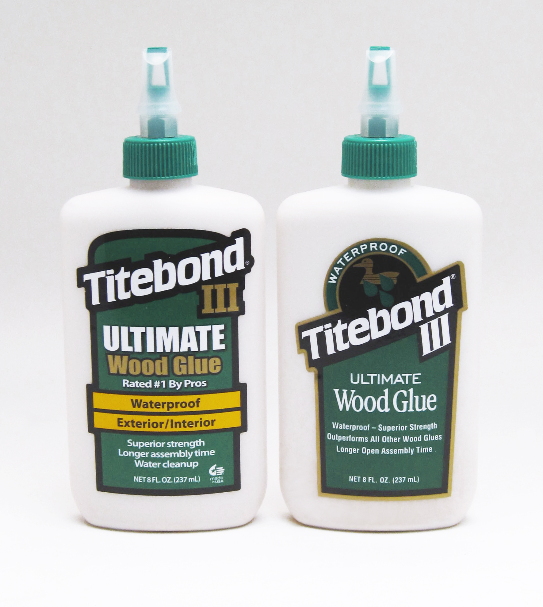 A side-by-side comparison of the new Titebond label (left) to the existing label.