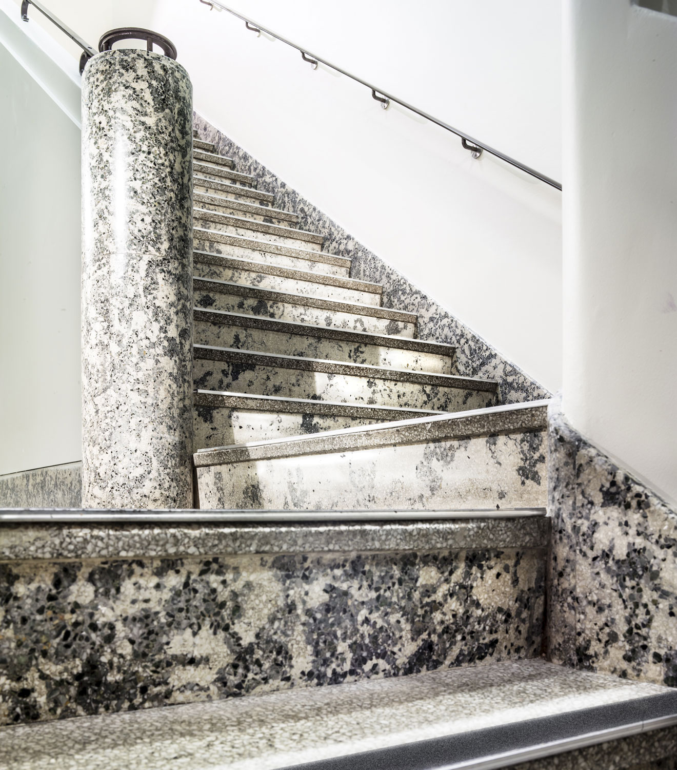The many architectural details restored by the Church of Scientology include the historic terrazzo stairway and columns which extend three stories of the New South Wales heritage site.