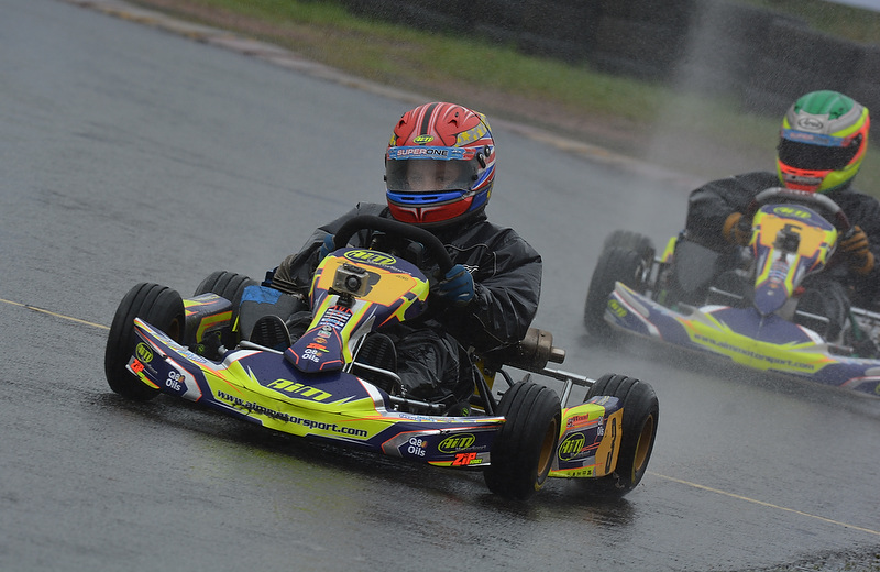 Tom Wood in action at a wet Rowrah