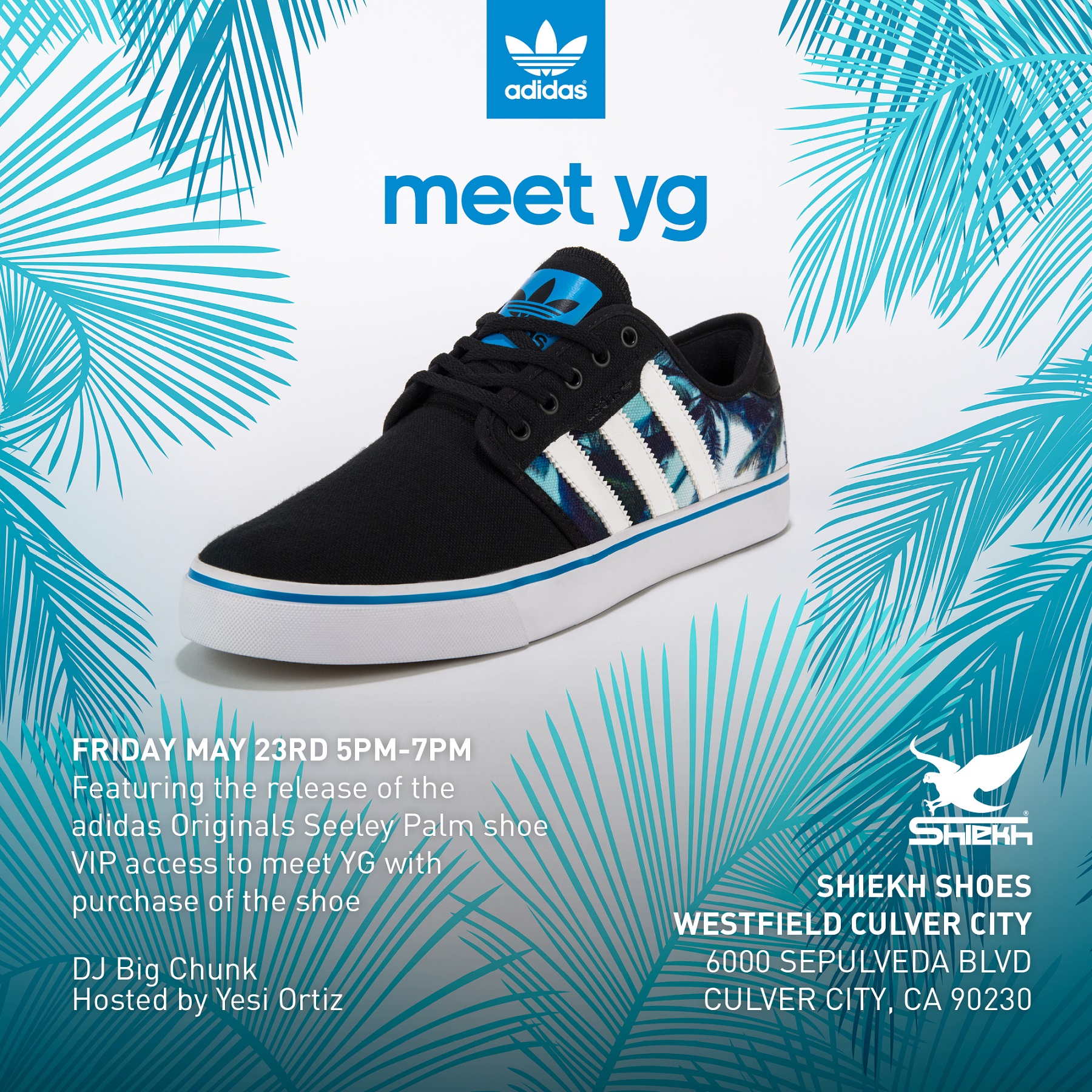 The Shiekh Shoes exclusive Seeley "Palm" by adidas will launch Saturday, May 24, at the Westfield Culver City location.