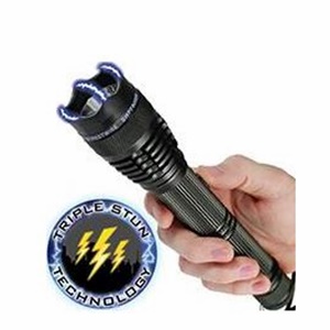 Triple Stun Technology with 3 electrical arcs at 8M-volts and an extremely bright 200 lumen flashlight