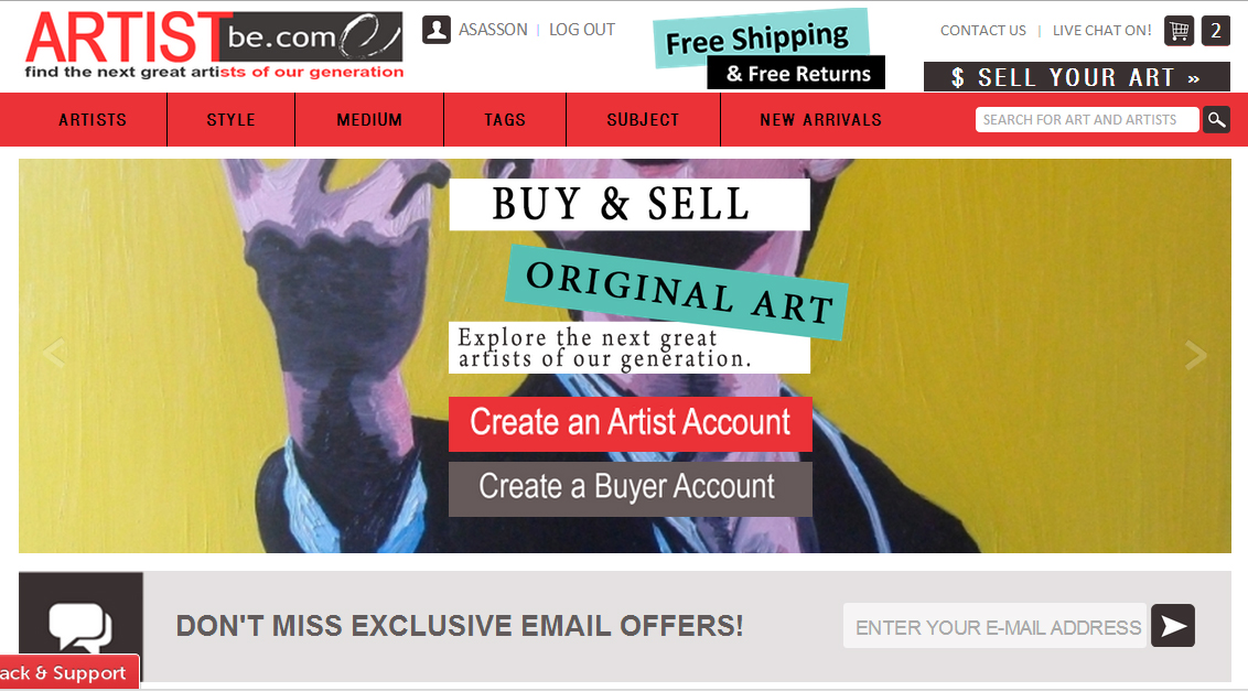 ArtistBe.com's new design focuses on the artists and their original works.