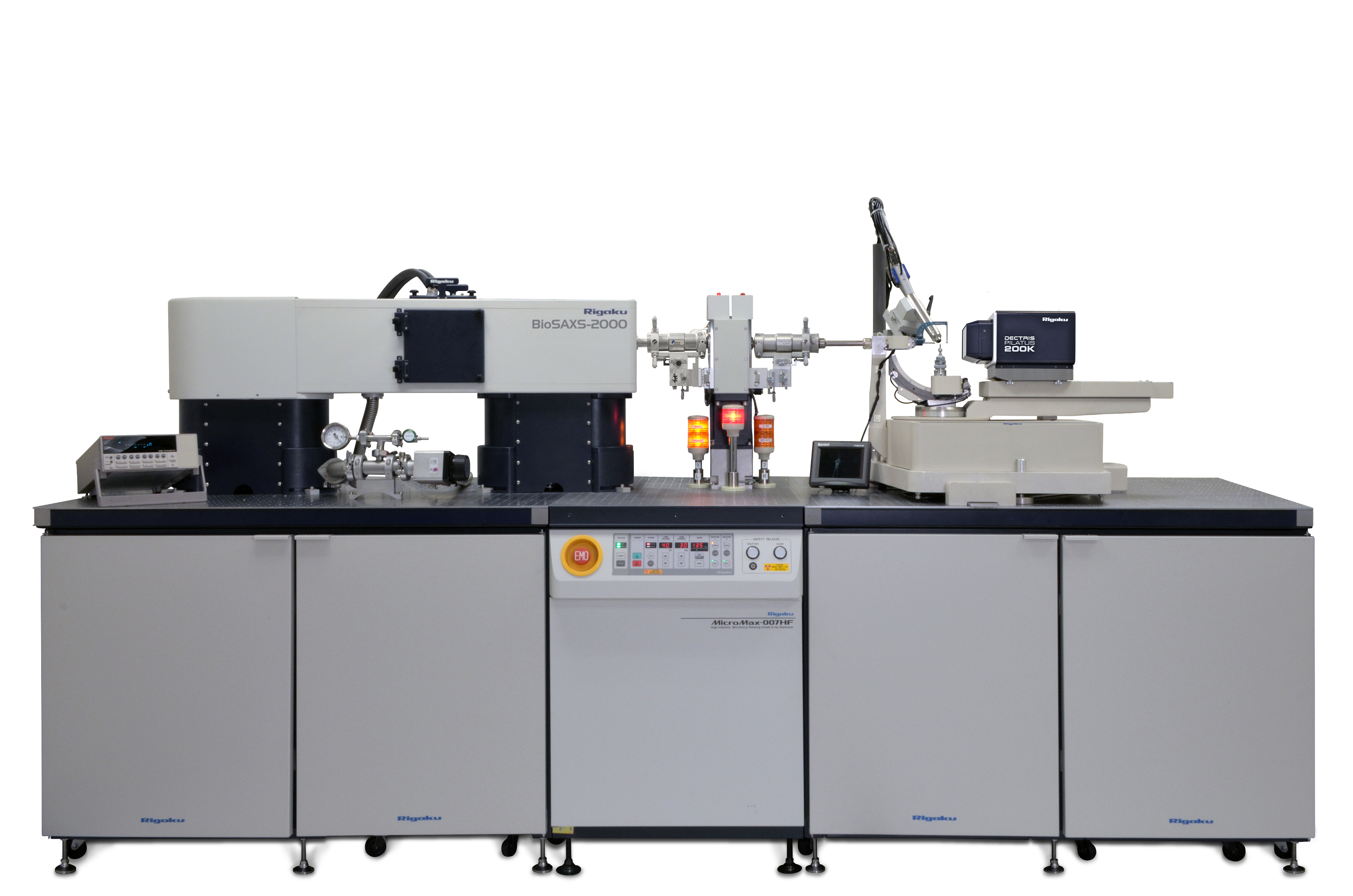 The Rigaku BioSAXS-2000 on the left port of an FR-X. The right port includes an AFC11 and P200K detector.