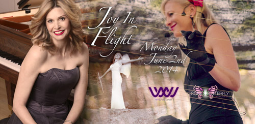 Event banner for Joy in Flight event in Los Angeles, 6/2/14, featuring Andrea Brooke and Sonic Butterfly, Fiona Joy, and Sherry Finzer.