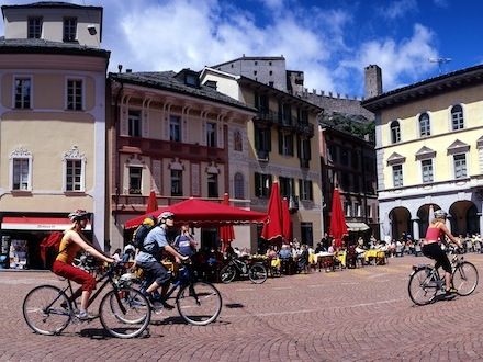 Rolling through Swiss towns and villages during daily rides