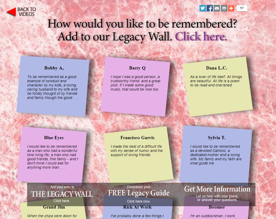 Visitors can share how they'd like to be remembered with others
