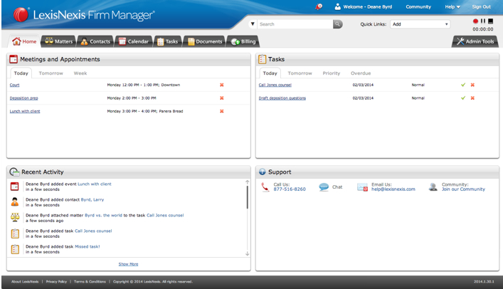 The LexisNexis Firm Manager dashboard.