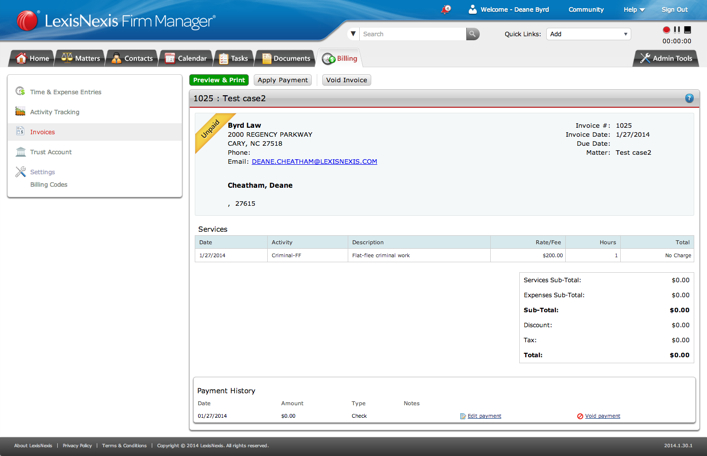 Invoicing is simple with LexisNexis Firm Manager