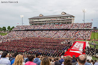 Liberty University's 41st Commencement drew a crowd of approximately 34,000 people to Williams Stadium on May 10, 2014, when nearly 18,000 degrees were conferred to online and residential graduates.