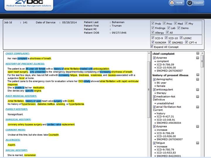MediSapien extracts clinical concepts, structured codes and modifers from text