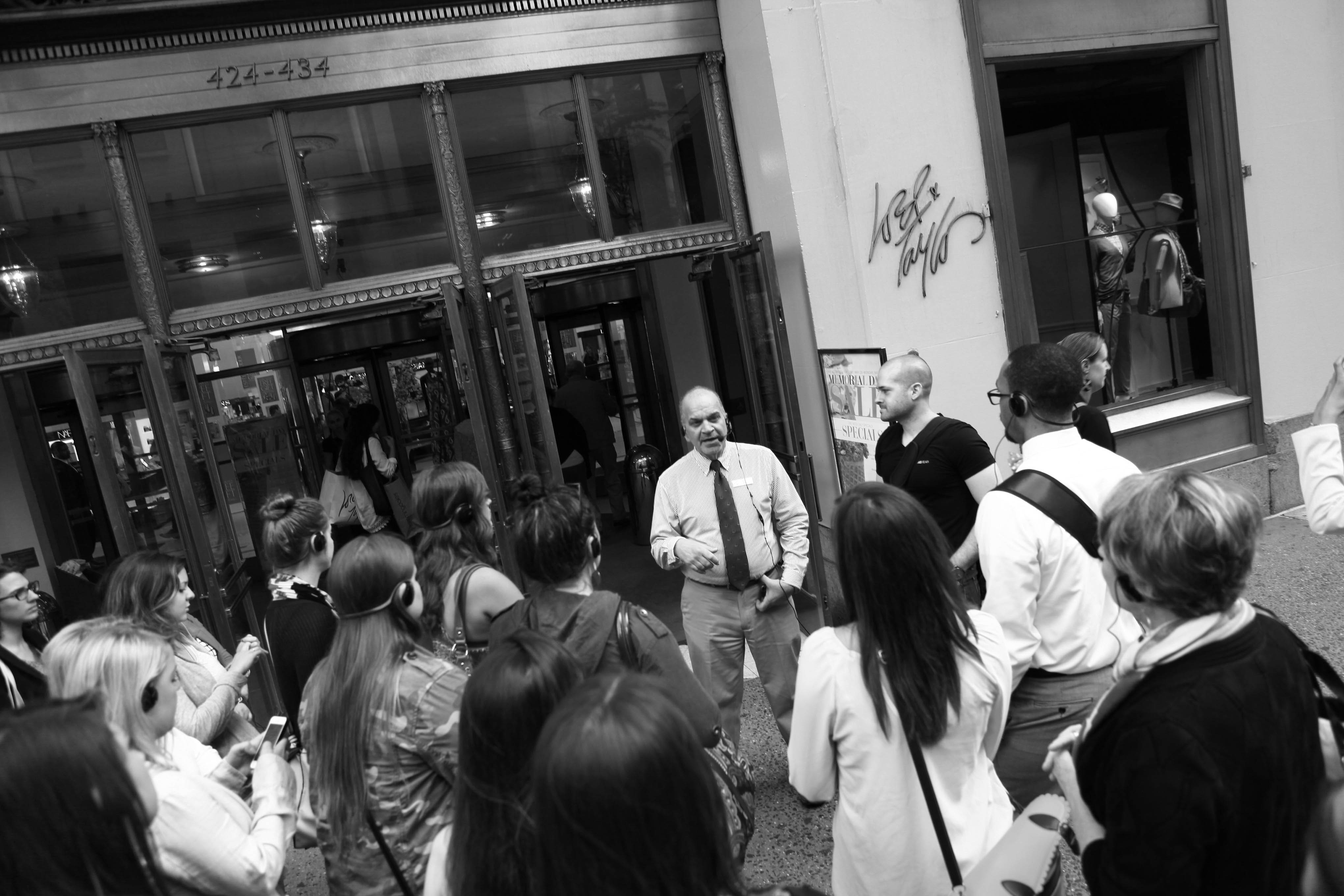 Students meet the window designers of Lord & Taylor.