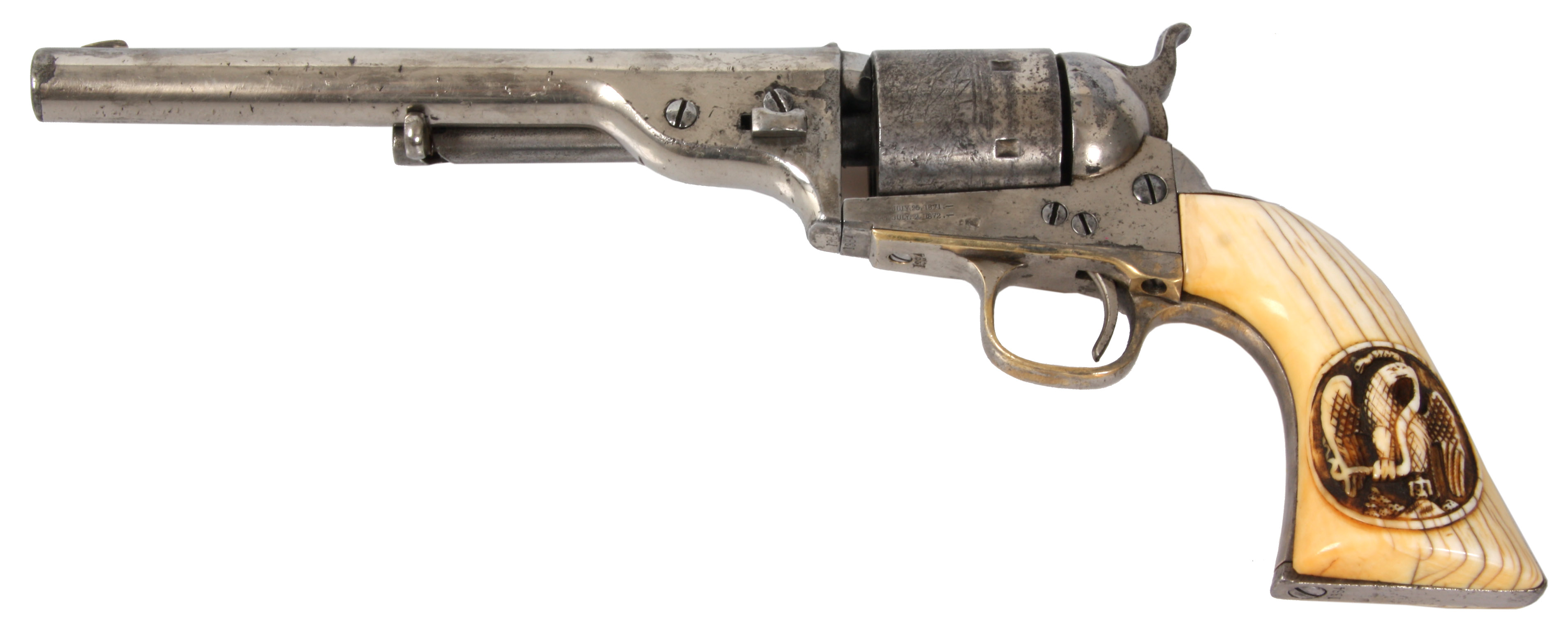 Colt revolver: Rare 1871-1872 Colt .44 Rimfire open top revolver with ivory grips, with serial #1384 on the barrel (est. $7,000-$9,000).