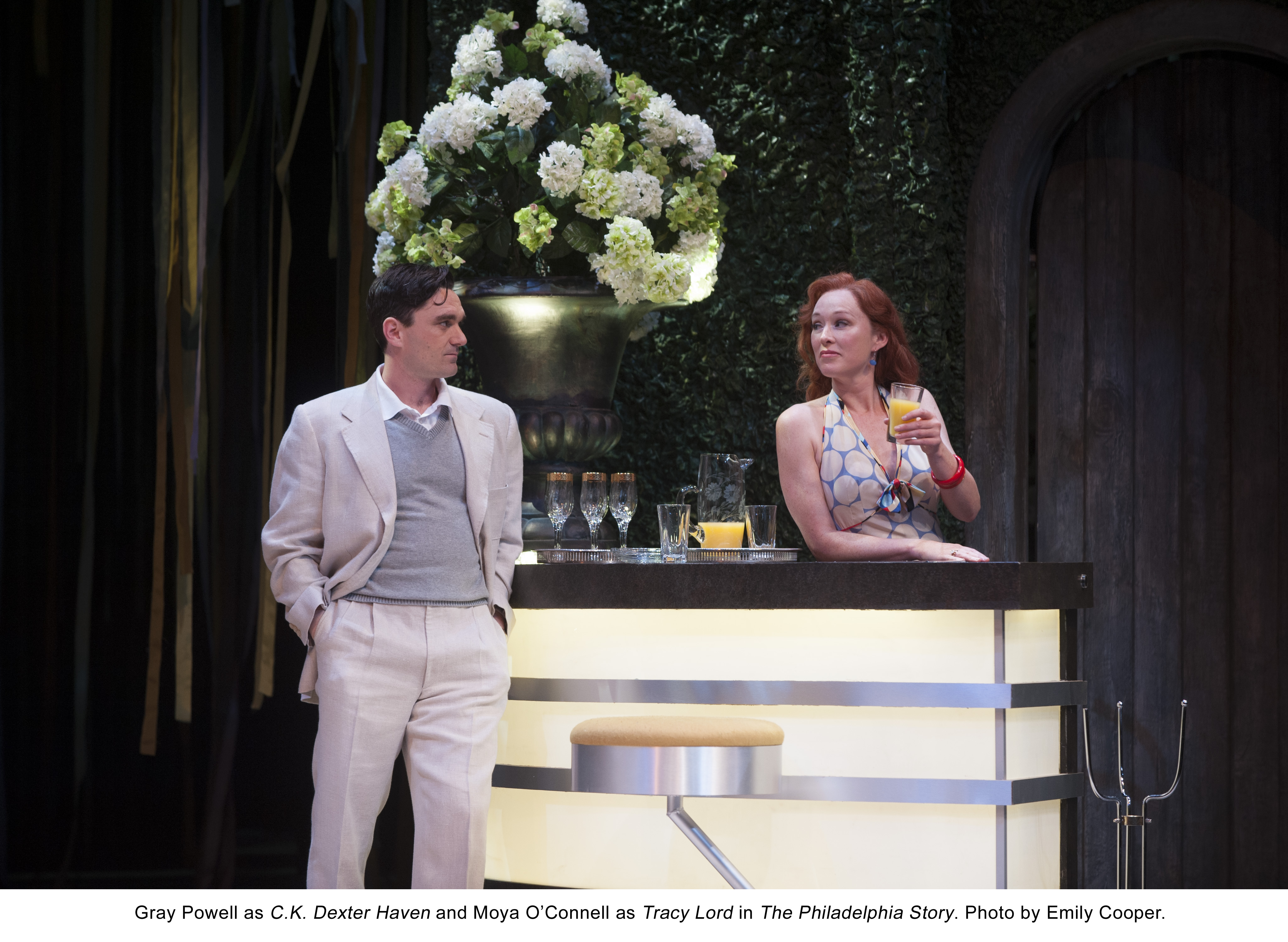Gray Powell as C.K. Dexter Haven and Moya O’Connell as Tracy Lord in The Philadelphia Story. Photo by Emily Cooper.