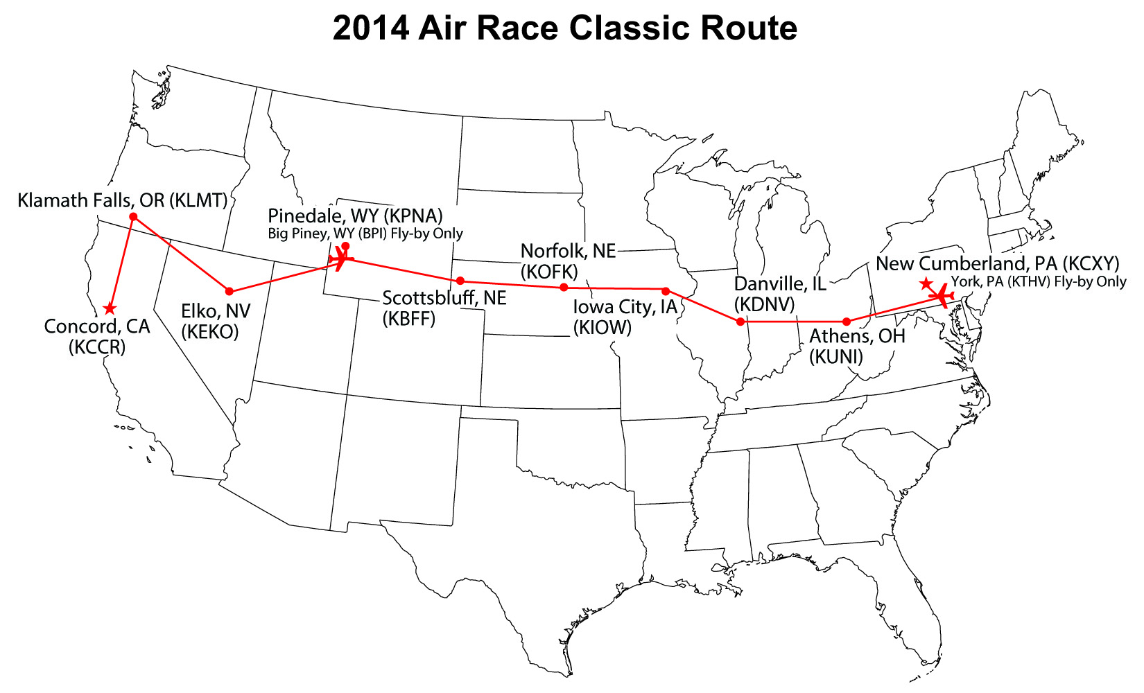 2014 Air Race Classic Route