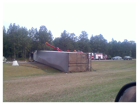 Overturned semi-truck on I-95 in North Carolina