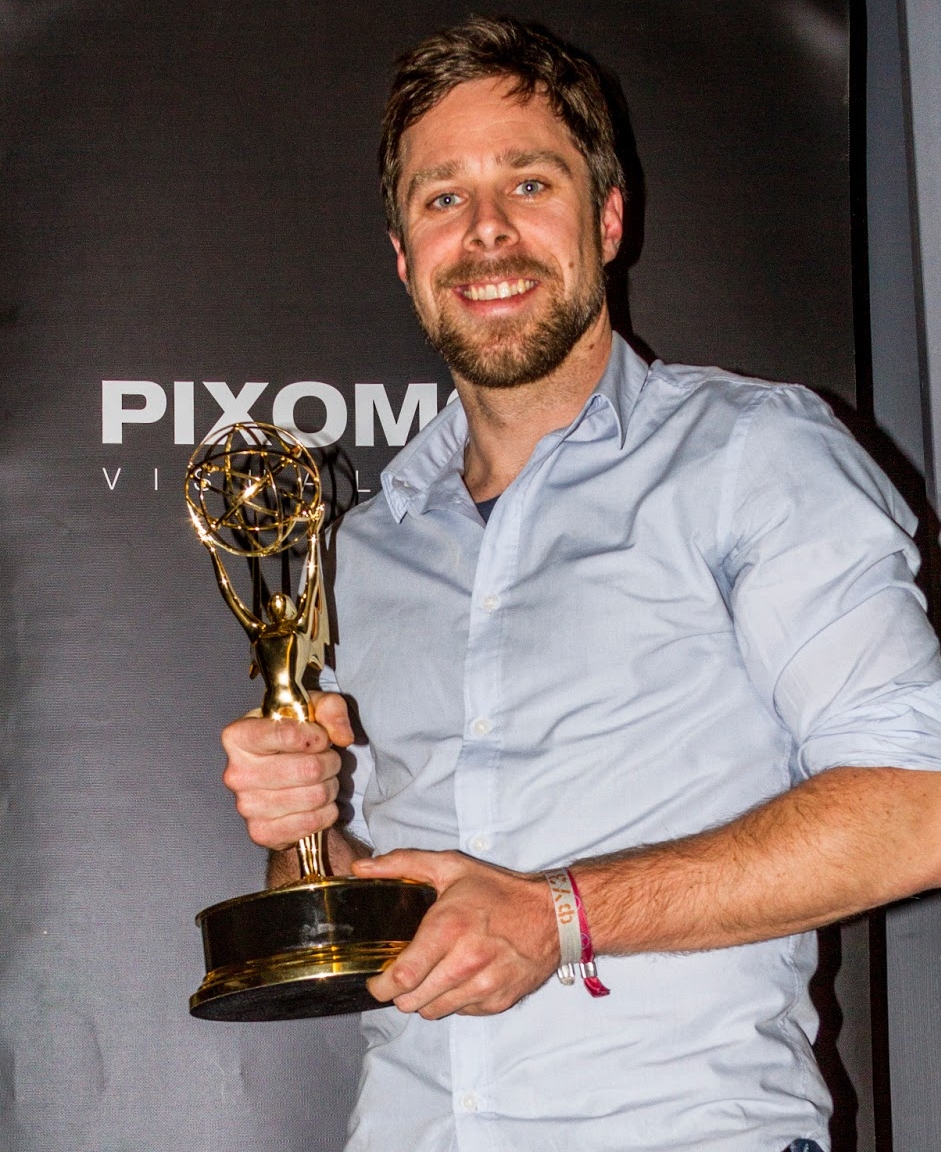 Scientologist Christoph Roth, with his Emmy Award for “outstanding special visual effects” on Game of Thrones