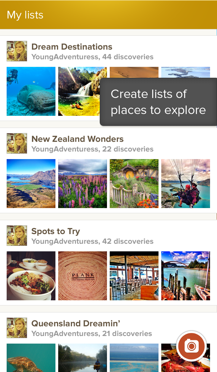 Create lists of places to explore
