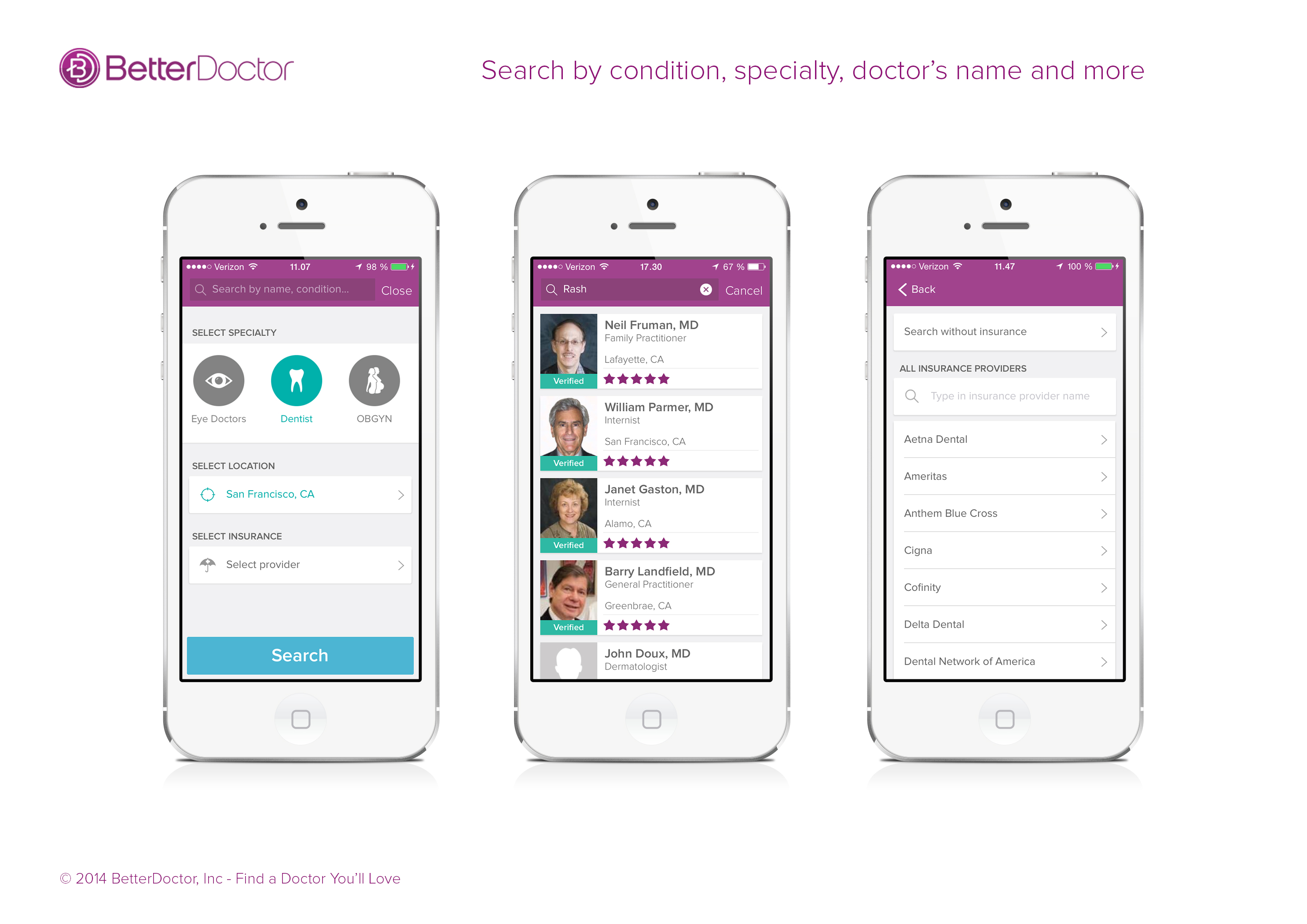 Search by condition on the BetterDoctor app for iPhone