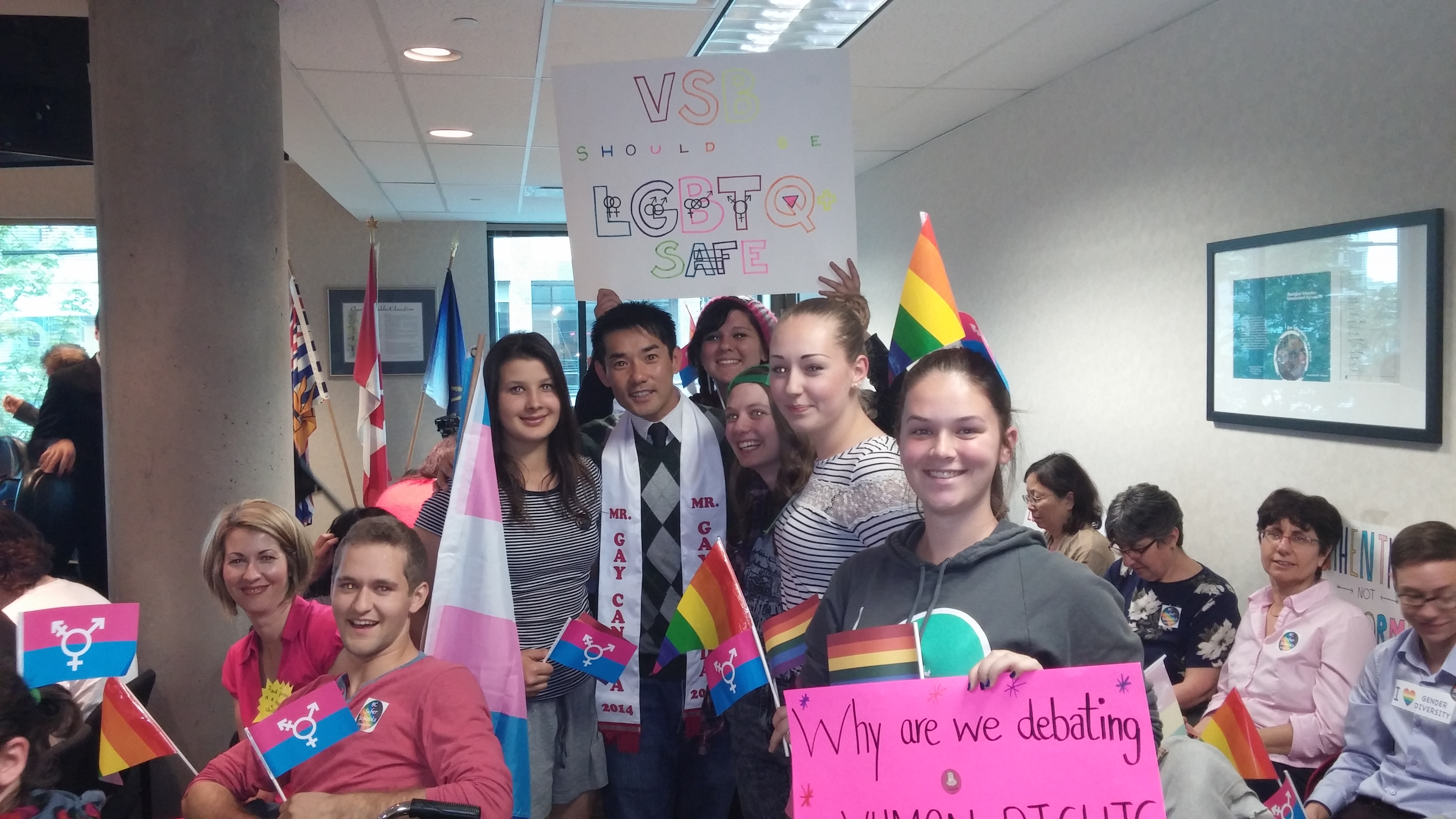 Participants at Vancouver School Board hearings on LGBTQ policy updates.