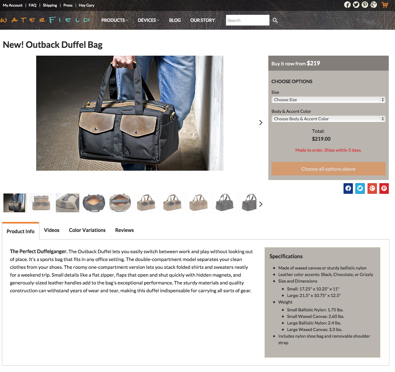 Outback Duffel Product Page