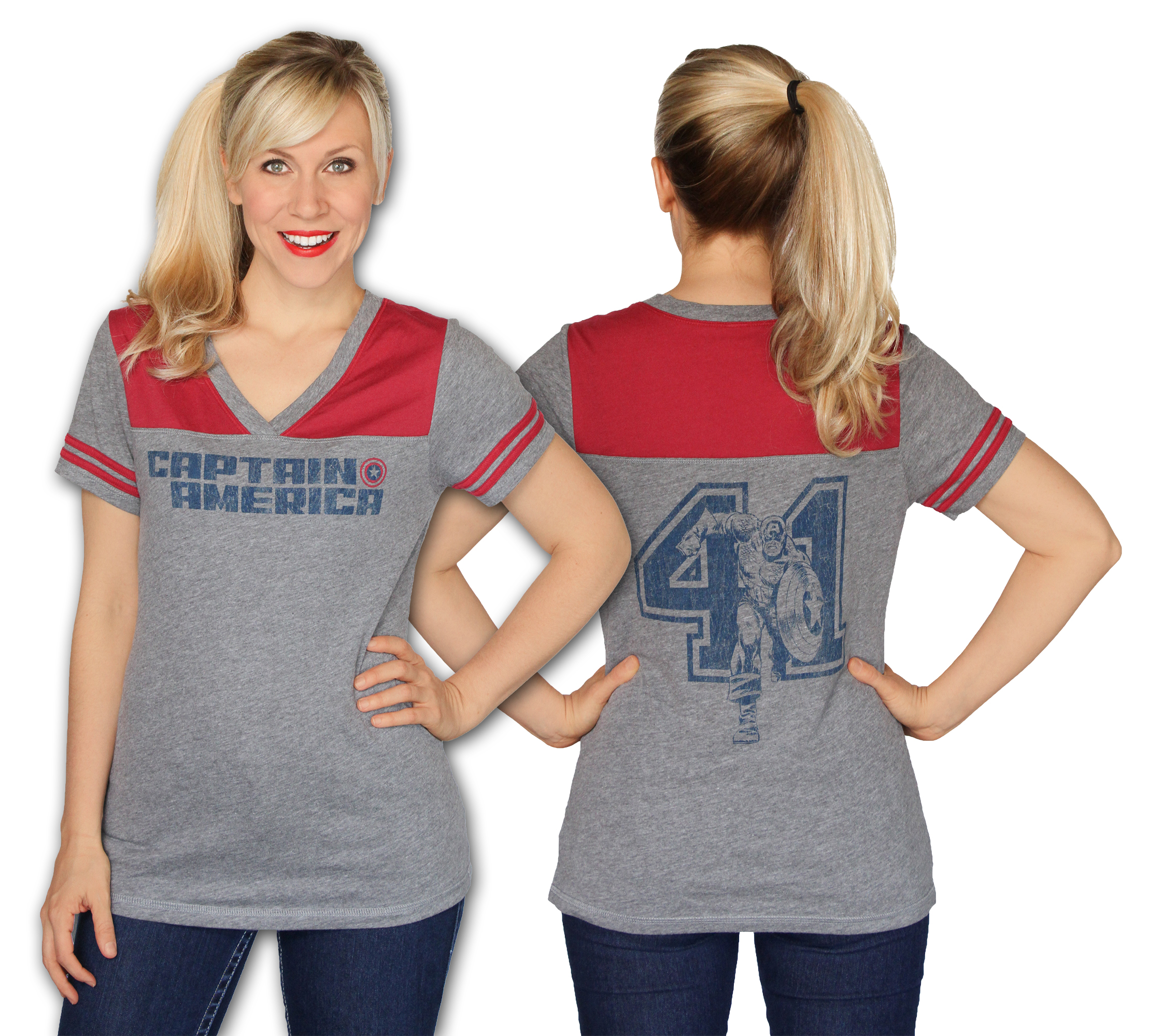 A classic logo shirt for a classic hero! This Her Universe athletic jersey tee is soft and flattering and is the perfect casual shirt to express your love for Captain America!